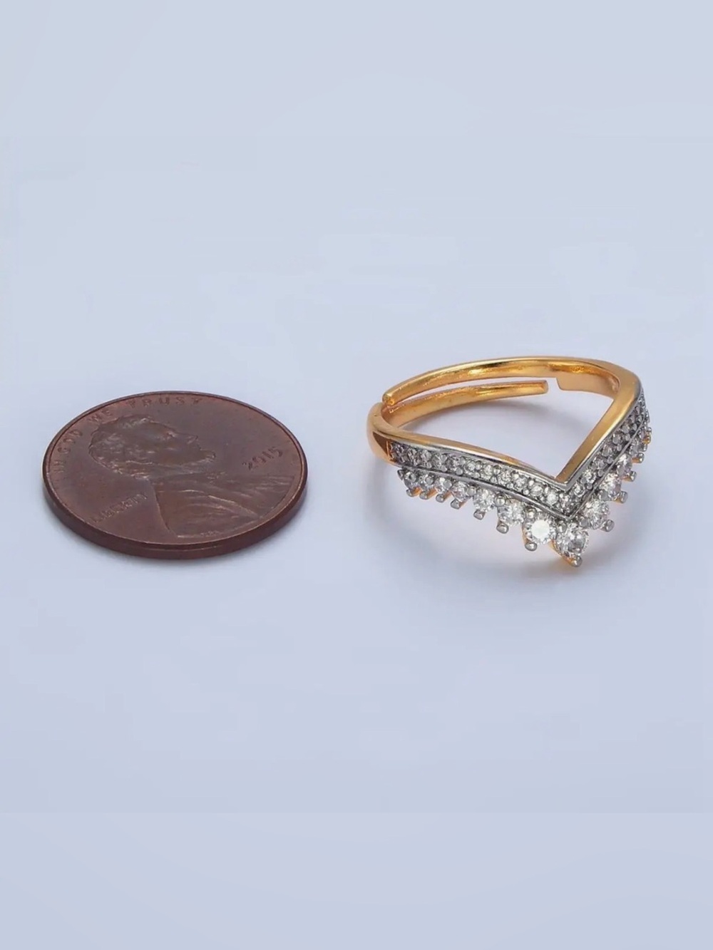 24K Gold Filled CZ Pave Chevron Ring (3312) - Picture 3 of 4